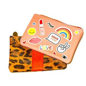 NWOT IPSY Zip Pouch Bundle of Two - Cheetah Print and Fun Travel Sticker Design